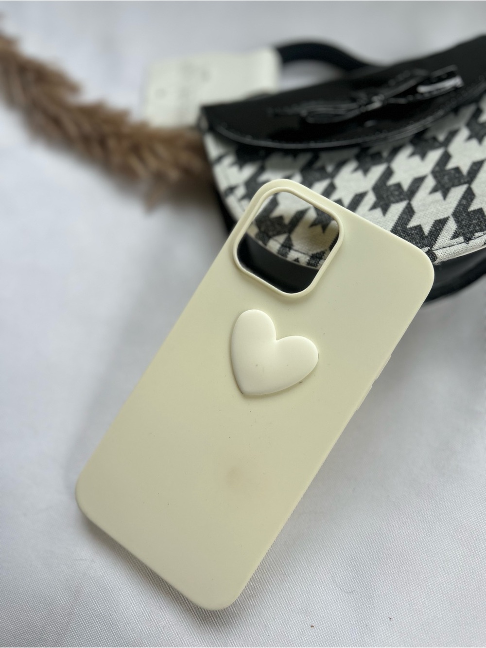 iPhone 13 Pro Cream Heart Silicone Phone Case - Compatible Cell Phone Accessory